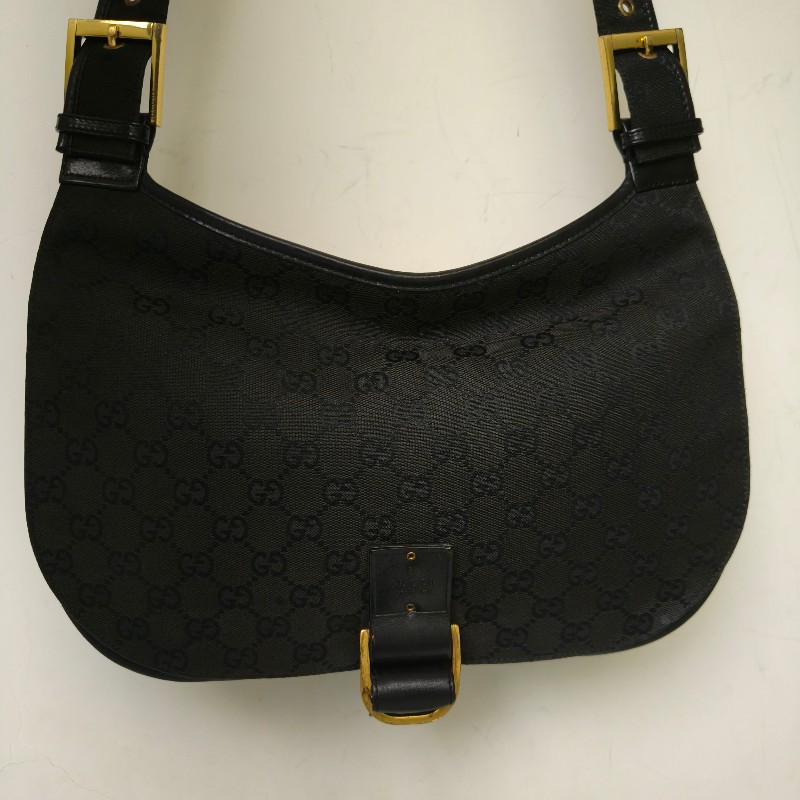 🫅女神購物節狂降(原$7800)‼️只到3/15⏰㊣✨GUCCI✨(附防塵袋)古馳 GG 黑色 滿版 帆布 皮革 老花 馬鞍包 腋下包 肩背包/二手包/保證正品🌳二手樹屋🌳-2