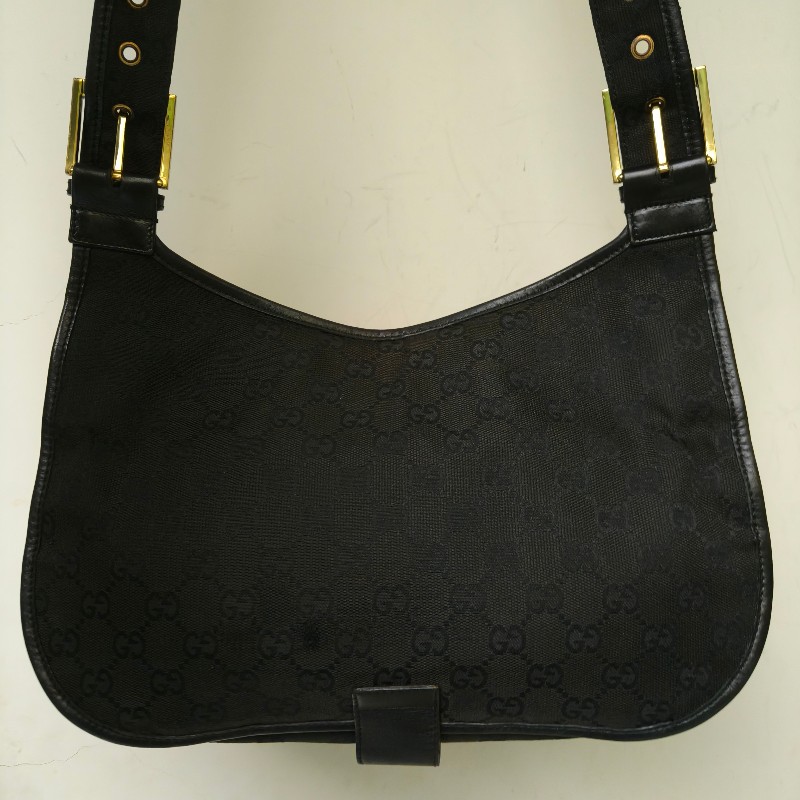 🫅女神購物節狂降(原$7800)‼️只到3/15⏰㊣✨GUCCI✨(附防塵袋)古馳 GG 黑色 滿版 帆布 皮革 老花 馬鞍包 腋下包 肩背包/二手包/保證正品🌳二手樹屋🌳-4
