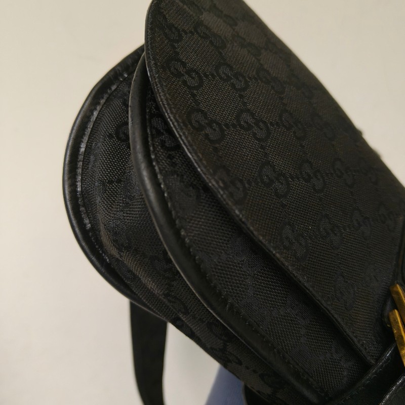 🫅女神購物節狂降(原$7800)‼️只到3/15⏰㊣✨GUCCI✨(附防塵袋)古馳 GG 黑色 滿版 帆布 皮革 老花 馬鞍包 腋下包 肩背包/二手包/保證正品🌳二手樹屋🌳-8