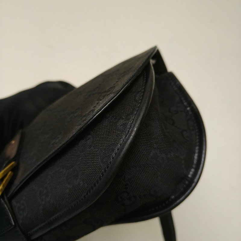 🫅女神購物節狂降(原$7800)‼️只到3/15⏰㊣✨GUCCI✨(附防塵袋)古馳 GG 黑色 滿版 帆布 皮革 老花 馬鞍包 腋下包 肩背包/二手包/保證正品🌳二手樹屋🌳-9