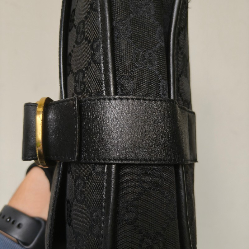 🫅女神購物節狂降(原$7800)‼️只到3/15⏰㊣✨GUCCI✨(附防塵袋)古馳 GG 黑色 滿版 帆布 皮革 老花 馬鞍包 腋下包 肩背包/二手包/保證正品🌳二手樹屋🌳-12
