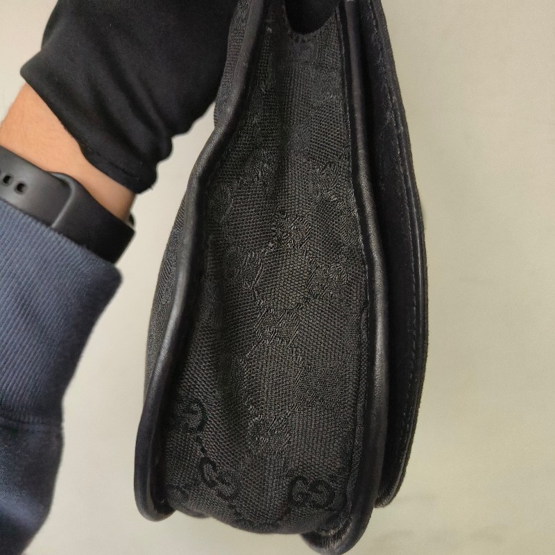 🫅女神購物節狂降(原$7800)‼️只到3/15⏰㊣✨GUCCI✨(附防塵袋)古馳 GG 黑色 滿版 帆布 皮革 老花 馬鞍包 腋下包 肩背包/二手包/保證正品🌳二手樹屋🌳-29