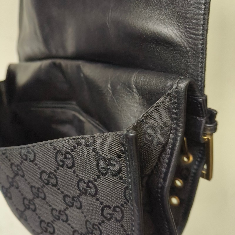 🫅女神購物節狂降(原$7800)‼️只到3/15⏰㊣✨GUCCI✨(附防塵袋)古馳 GG 黑色 滿版 帆布 皮革 老花 馬鞍包 腋下包 肩背包/二手包/保證正品🌳二手樹屋🌳-60