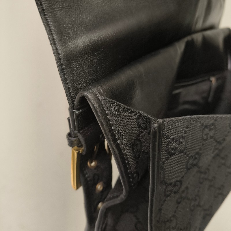 🫅女神購物節狂降(原$7800)‼️只到3/15⏰㊣✨GUCCI✨(附防塵袋)古馳 GG 黑色 滿版 帆布 皮革 老花 馬鞍包 腋下包 肩背包/二手包/保證正品🌳二手樹屋🌳-61
