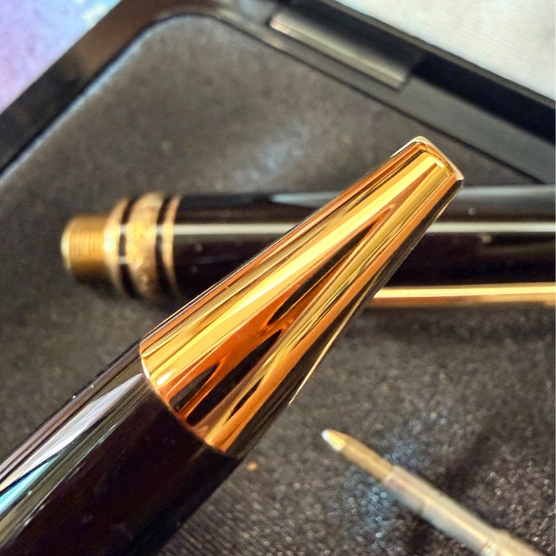 真品MONTBLANC 萬寶龍 Meisterstück 大師傑作（大班）鍍黃金經典原子筆 附盒單齊-16