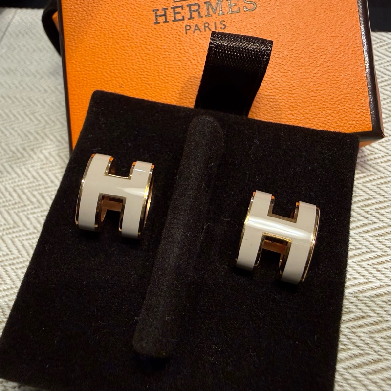 Hermes 98新 奶茶（栗子）金色 POP H耳環-5