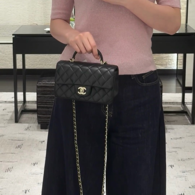 #全網最低超級甜💰 #芯片款 #閒置帶膜🈶購證 香奈兒Cf20 handle Cfmini 黑金 淡金扣-1