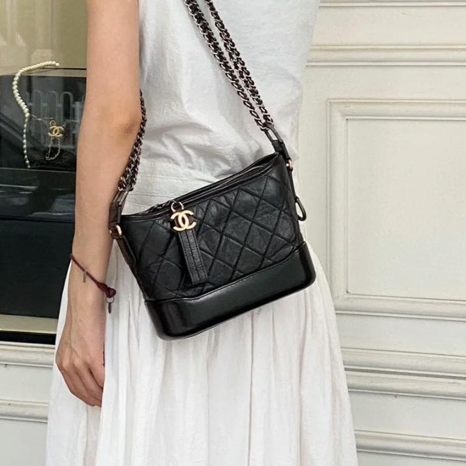 全網最低價😍Chanel香奈兒黑金小號流浪包單肩斜挎包-2