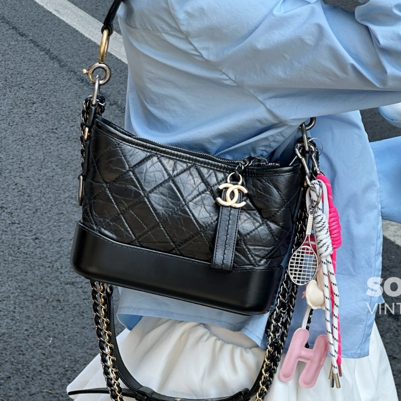 全網最低價😍Chanel香奈兒黑金小號流浪包單肩斜挎包-3