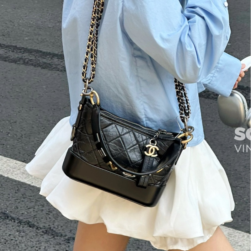 全網最低價😍Chanel香奈兒黑金小號流浪包單肩斜挎包-4