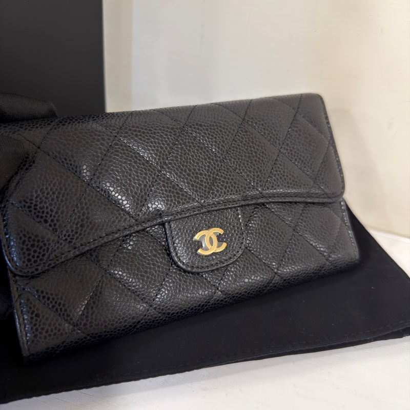 🈶購證 #全網最低💰 #閒置帶膜 #荔枝皮 香奈兒黑金Cf信封長夾-3