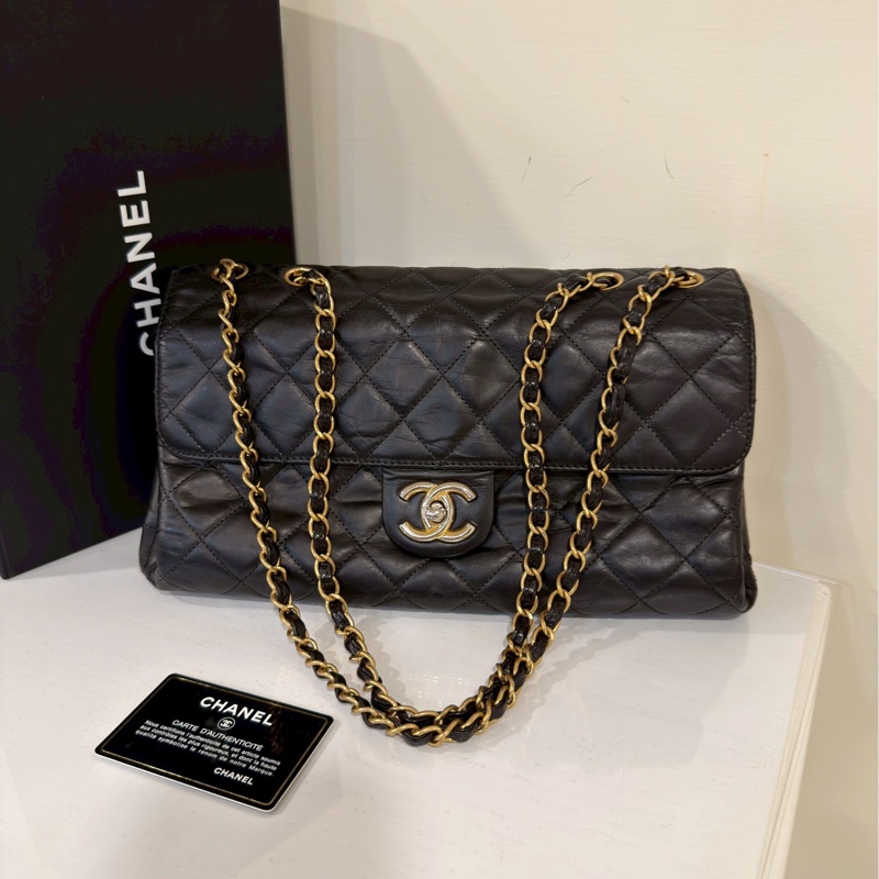 限時優惠價😍Chanel香奈兒黑金菱格紋cf單肩手提鏈條包-0