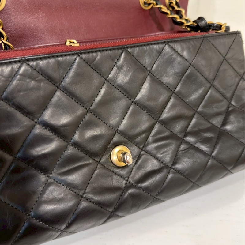 限時優惠價😍Chanel香奈兒黑金菱格紋cf單肩手提鏈條包-14