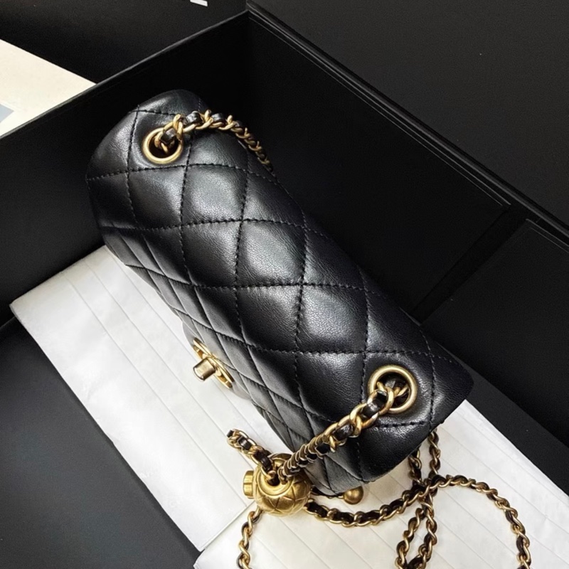 【99.9新 ✨ 全網最低價!】Chanel方胖子黑金 黑色 金球 羊皮 鏈條包斜挎包(下單前先詢問庫存❗️)-1