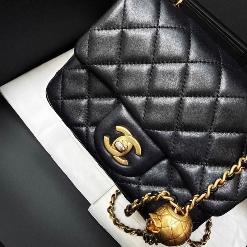 【99.9新 ✨ 全網最低價!】Chanel方胖子黑金 黑色 金球 羊皮 鏈條包斜挎包(下單前先詢問庫存❗️)-2