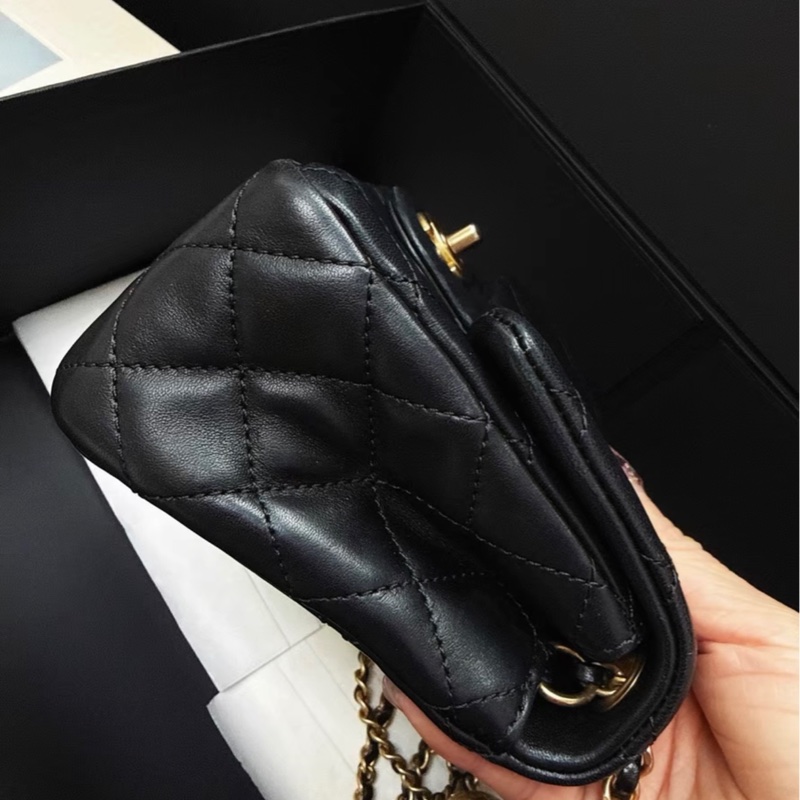 【99.9新 ✨ 全網最低價!】Chanel方胖子黑金 黑色 金球 羊皮 鏈條包斜挎包(下單前先詢問庫存❗️)-4