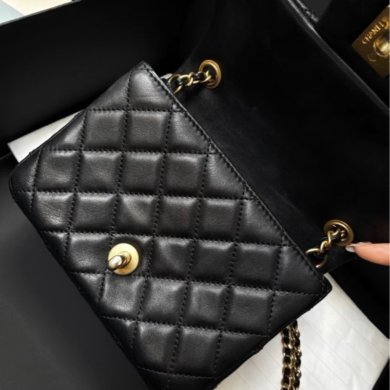 【99.9新 ✨ 全網最低價!】Chanel方胖子黑金 黑色 金球 羊皮 鏈條包斜挎包(下單前先詢問庫存❗️)-7