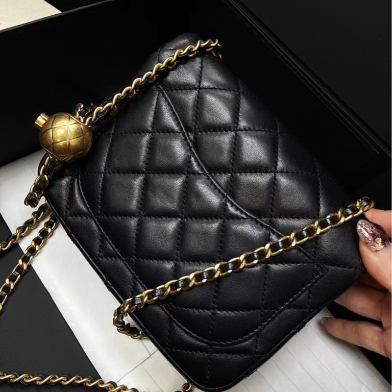 【99.9新 ✨ 全網最低價!】Chanel方胖子黑金 黑色 金球 羊皮 鏈條包斜挎包(下單前先詢問庫存❗️)-8
