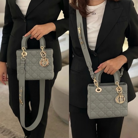 Dior Lady Dior小款石灰色My ABCDior Cannage 藤格紋羊皮黛妃包M0538大全配