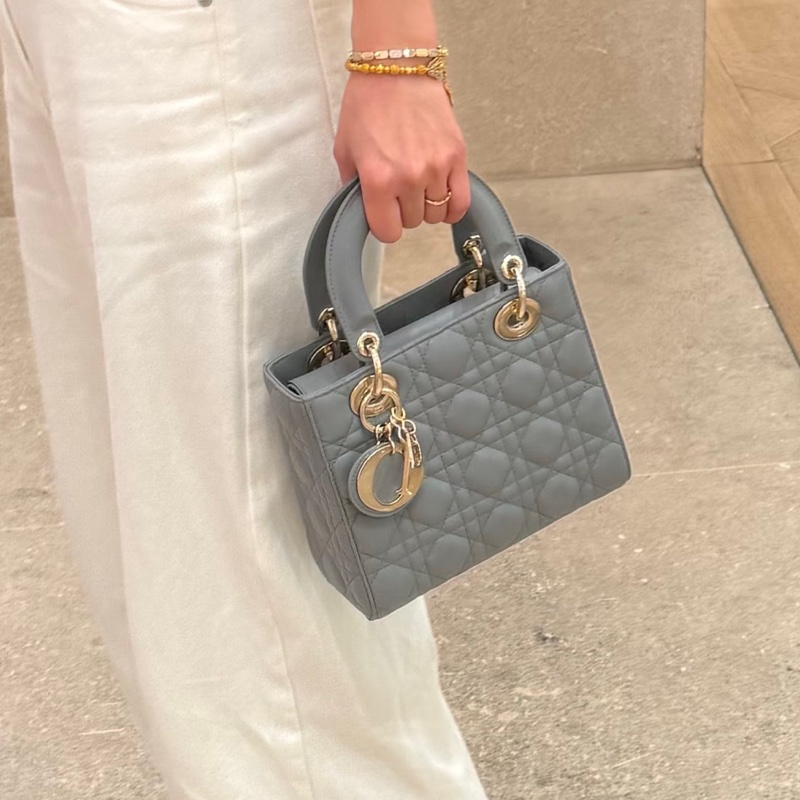 Dior Lady Dior小款石灰色My ABCDior Cannage 藤格紋羊皮黛妃包M0538大全配-1