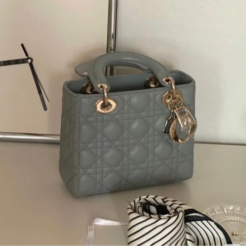 Dior Lady Dior小款石灰色My ABCDior Cannage 藤格紋羊皮黛妃包M0538大全配-2