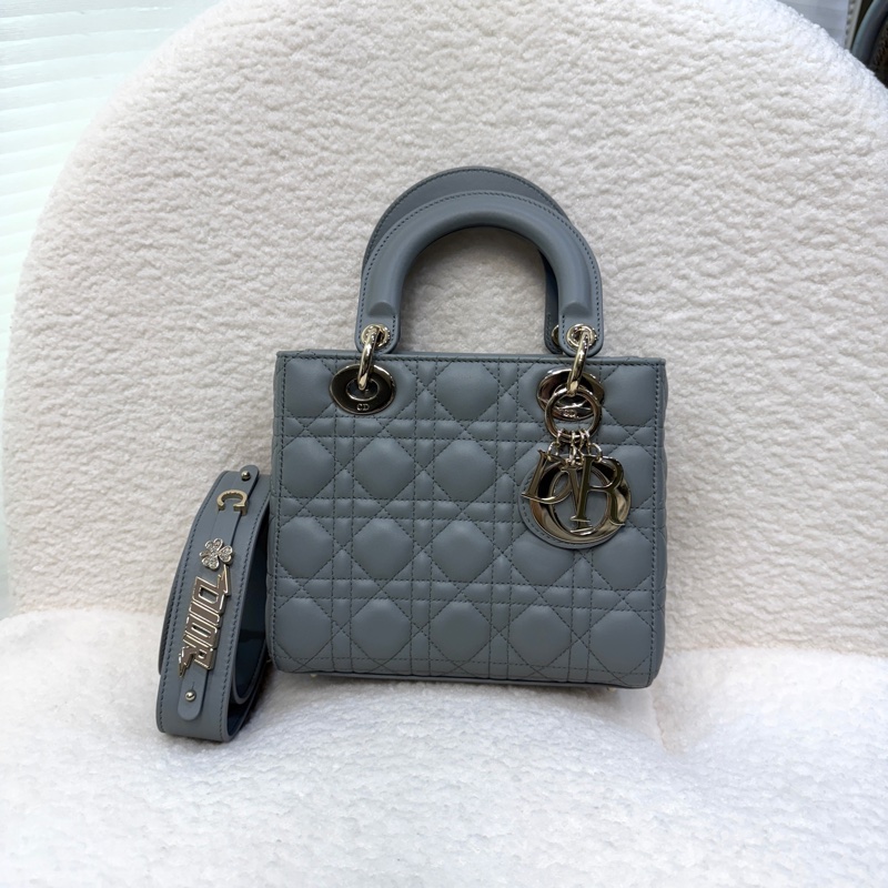 Dior Lady Dior小款石灰色My ABCDior Cannage 藤格紋羊皮黛妃包M0538大全配-3