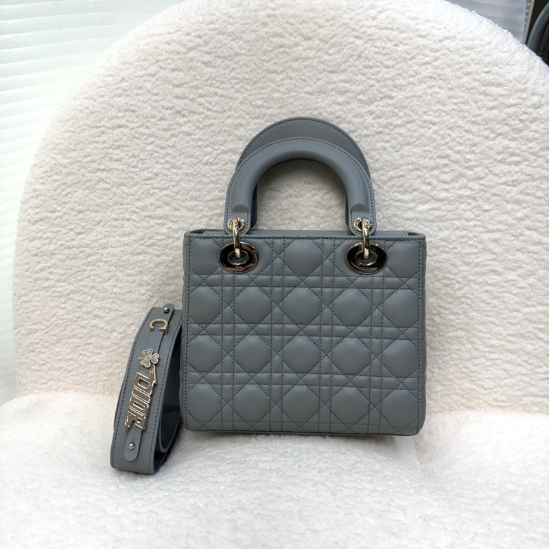 Dior Lady Dior小款石灰色My ABCDior Cannage 藤格紋羊皮黛妃包M0538大全配-4