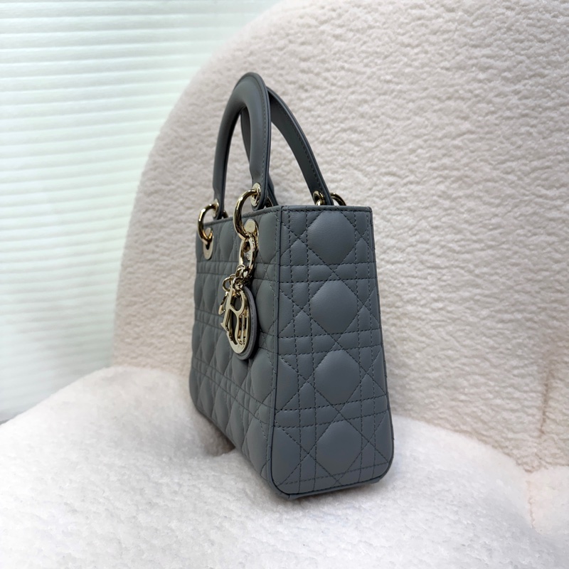 Dior Lady Dior小款石灰色My ABCDior Cannage 藤格紋羊皮黛妃包M0538大全配-6
