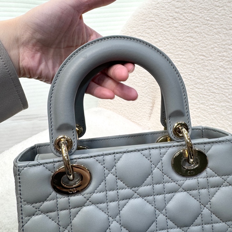 Dior Lady Dior小款石灰色My ABCDior Cannage 藤格紋羊皮黛妃包M0538大全配-11
