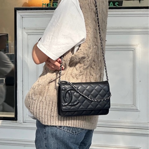 Chanel 香奈兒 康朋大C Cambon WOC 黑銀小牛皮鏈包 A46645