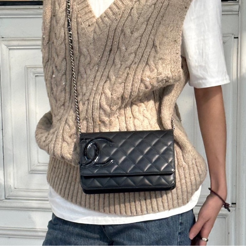 Chanel 香奈兒 康朋大C Cambon WOC 黑銀小牛皮鏈包 A46645-3