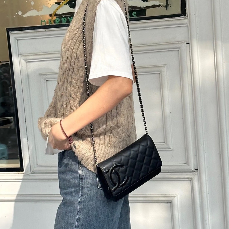 Chanel 香奈兒 康朋大C Cambon WOC 黑銀小牛皮鏈包 A46645-5