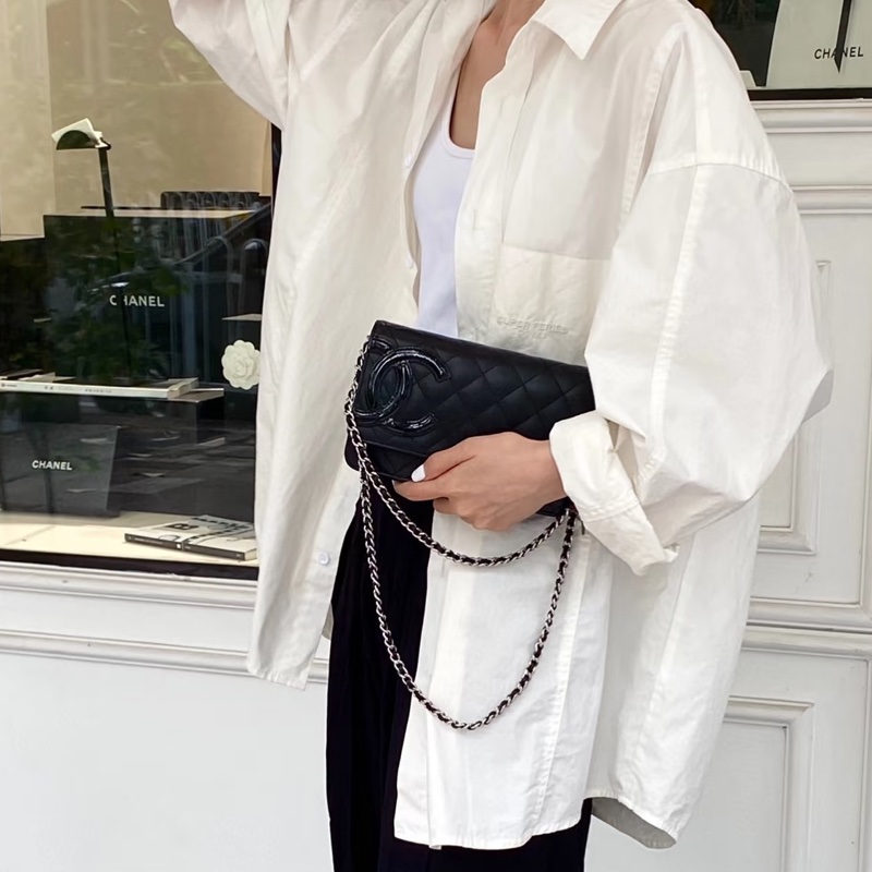 Chanel 香奈兒 康朋大C Cambon WOC 黑銀小牛皮鏈包 A46645-6