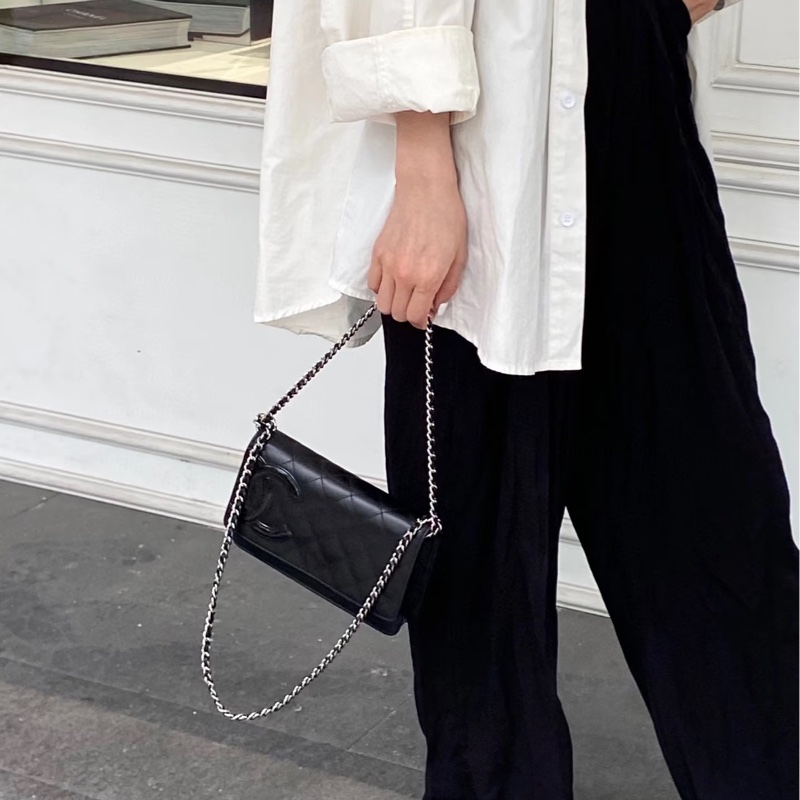 Chanel 香奈兒 康朋大C Cambon WOC 黑銀小牛皮鏈包 A46645-7