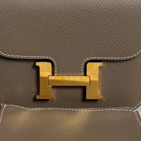 Hermes愛馬仕 W刻康康Slim大象灰 e皮金扣搭配肩帶可單肩斜挎,尺寸12×10cm-3