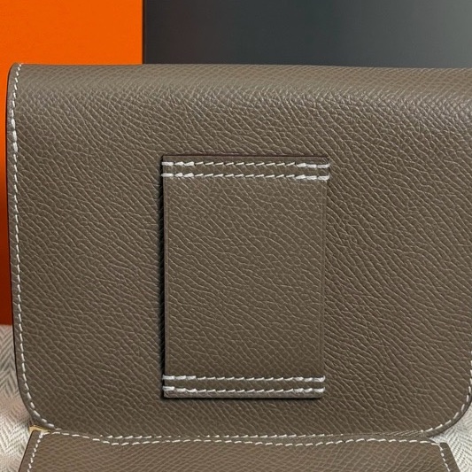 Hermes愛馬仕 W刻康康Slim大象灰 e皮金扣搭配肩帶可單肩斜挎,尺寸12×10cm-4