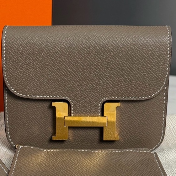 Hermes愛馬仕 W刻康康Slim大象灰 e皮金扣搭配肩帶可單肩斜挎,尺寸12×10cm-5