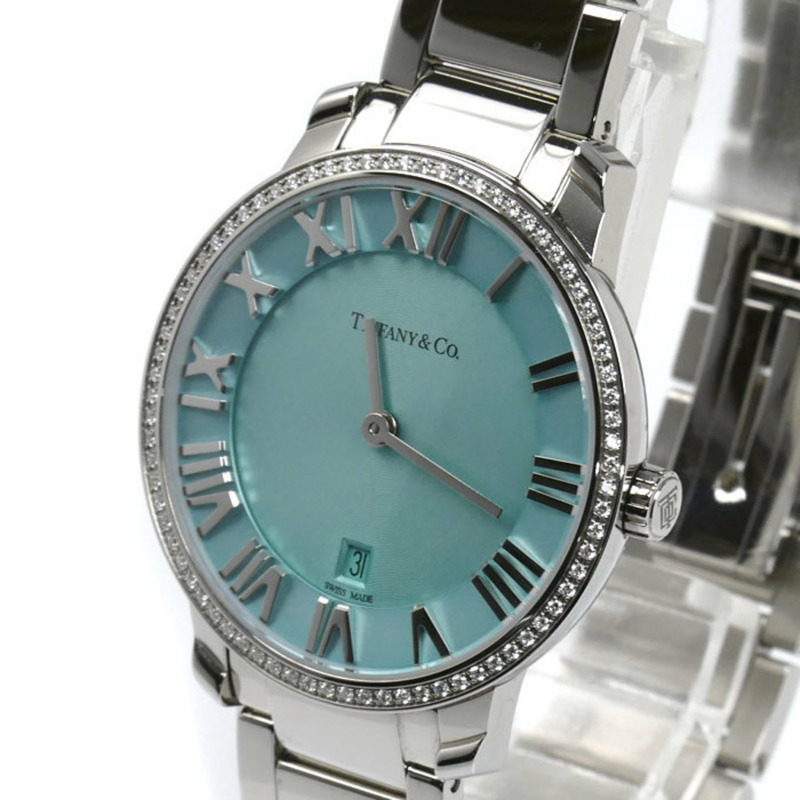 TIFFANY & Co.) Atlas 雙指針 31 毫米鑲鑽錶圈腕錶,電池驅動,女士款,63452858-1