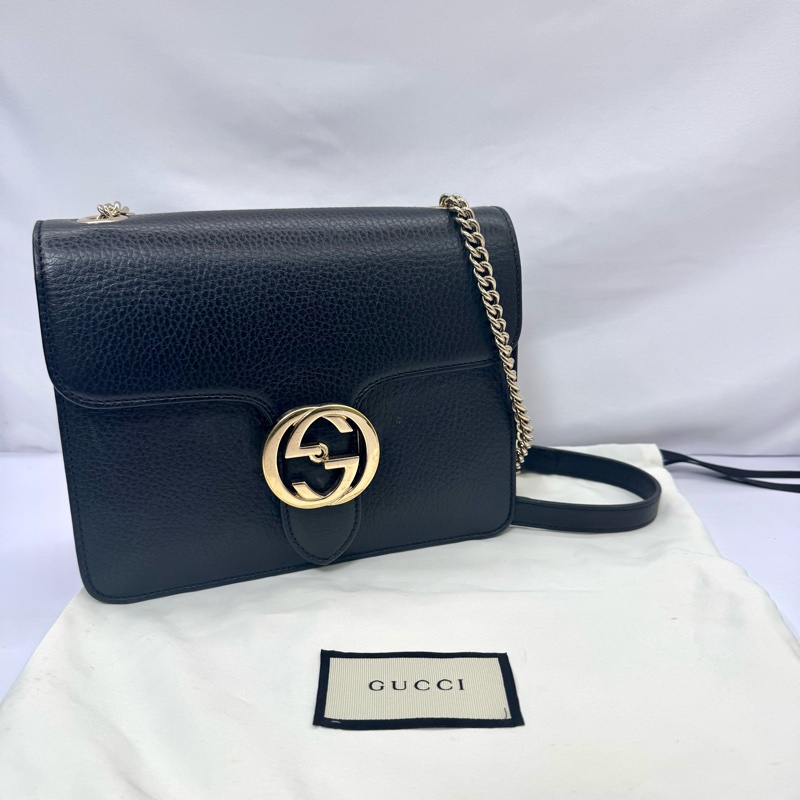 Gucci 古馳GG Interlocking 黑色鏈條肩背包（型號 510304）-0