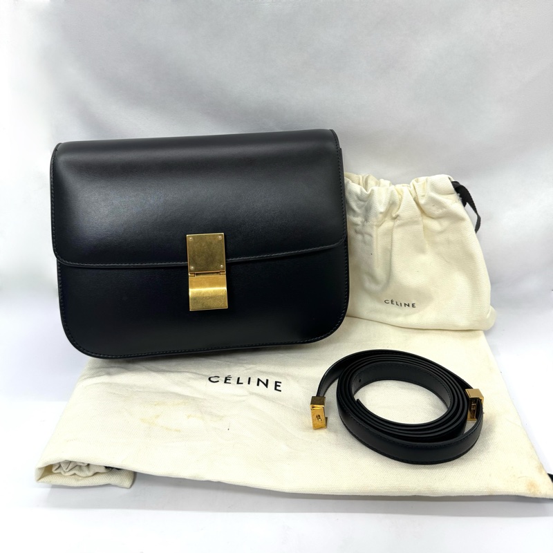 Celine 思琳 Classic Box 中號黑色盒子包（舊 Logo 版本）-0