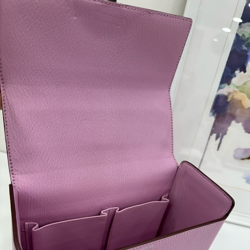 Hermes 愛馬仕 Cinhetic 盒子鏈條包手提包 D刻,X9錦葵紫色,山羊皮材質,有單 尺寸18.3 x 17 x 8.5 cm-8