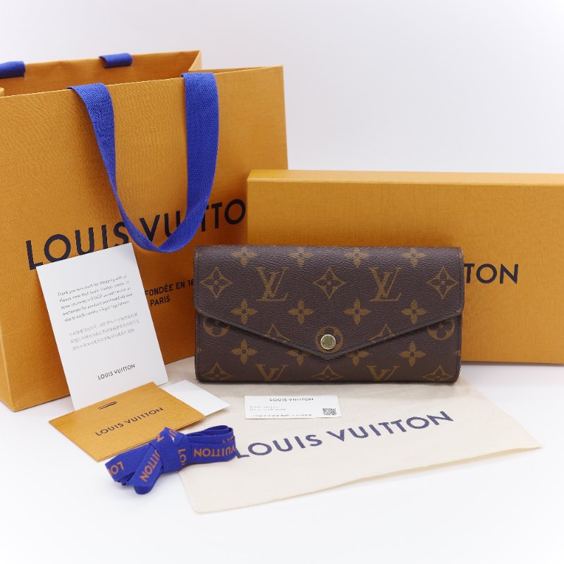 Louis Vuitton 路易威登 Sarah 經典老花 帆布 錢包 口蓋長夾 信封長夾-0