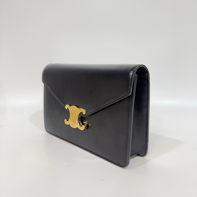 CELINE黑金牛皮凱旋MARGO下蓋信封側背包-7