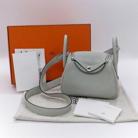 2024台灣購證♥️不撞色系列【CP 精選🌟小編推薦】Hermès 愛馬仕 Mini Lindy 冰晶灰 TC皮 牛皮 小牛皮 手提包肩背包 B 刻