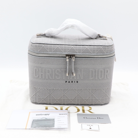 （未使用閒置品♥️）Dior 迪奧 DiorTravel Vanity Case 灰色 刺繡帆布 老花 化妝包 野餐包 手提包