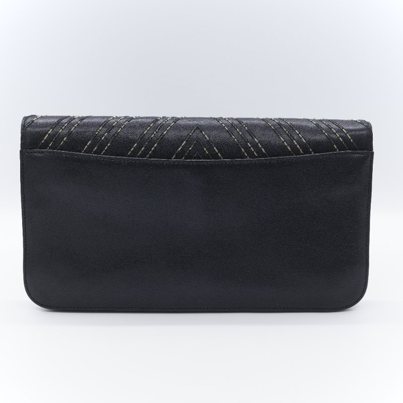 Chanel 香奈兒 Subtle Flap 黑色羊皮 立體雙色線刺 繡 手拿包 翻蓋包-2