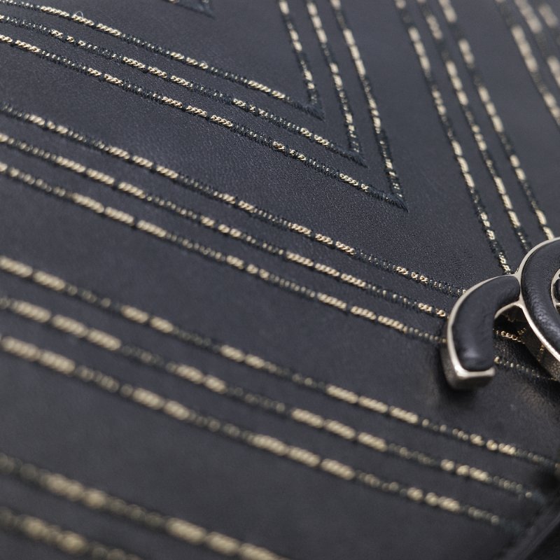 Chanel 香奈兒 Subtle Flap 黑色羊皮 立體雙色線刺 繡 手拿包 翻蓋包-26