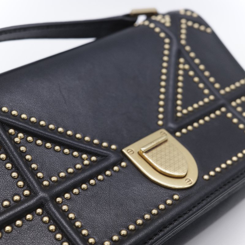 Dior 迪奧 Diorama WOC 銅金鉚釘 牛皮 肩背包 斜背包 鏈條包-21