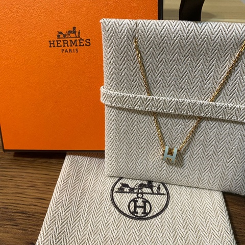 Hermes mini pop H字母項鍊 寶寶藍色