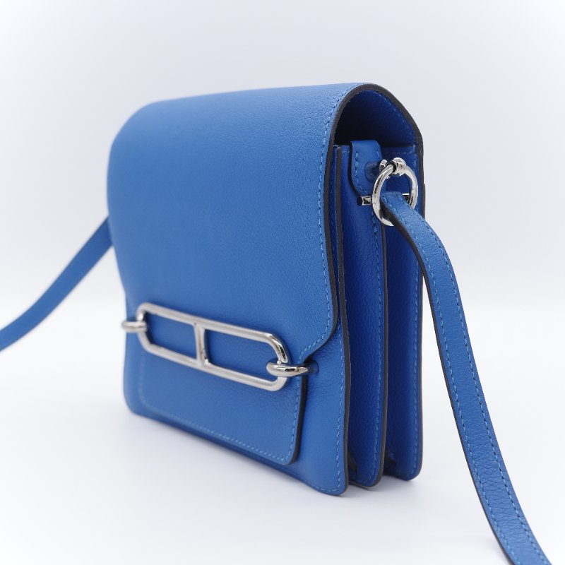 （錯過拍大腿♥️好狀況CP 推薦）Hermès 愛馬仕 Mini Roulis18 豬鼻子 琉璃藍  Evercolor 牛皮 X 刻 斜掛包 肩背包-3